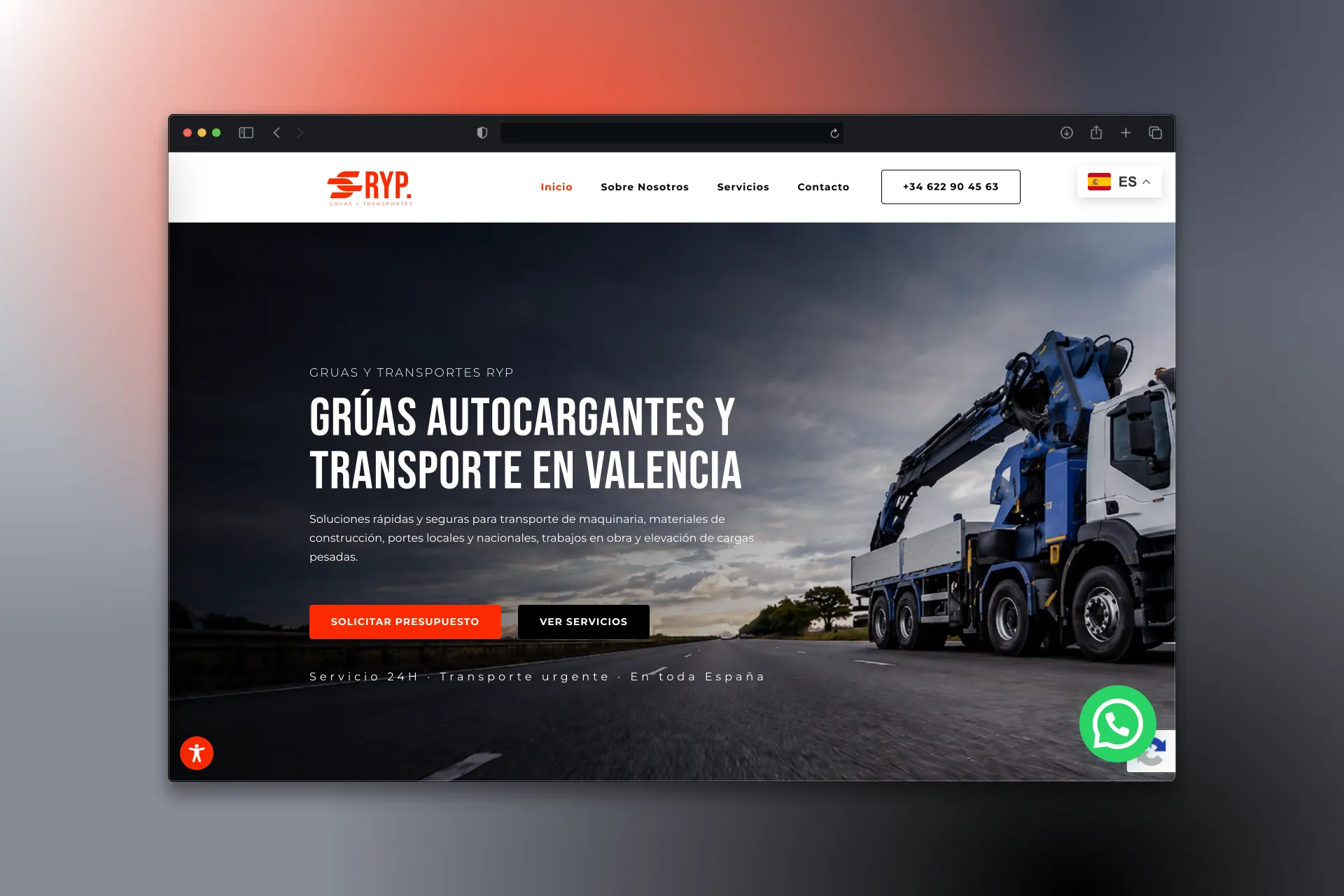 Captura de pantalla del proyecto Grúas y transportes RYP