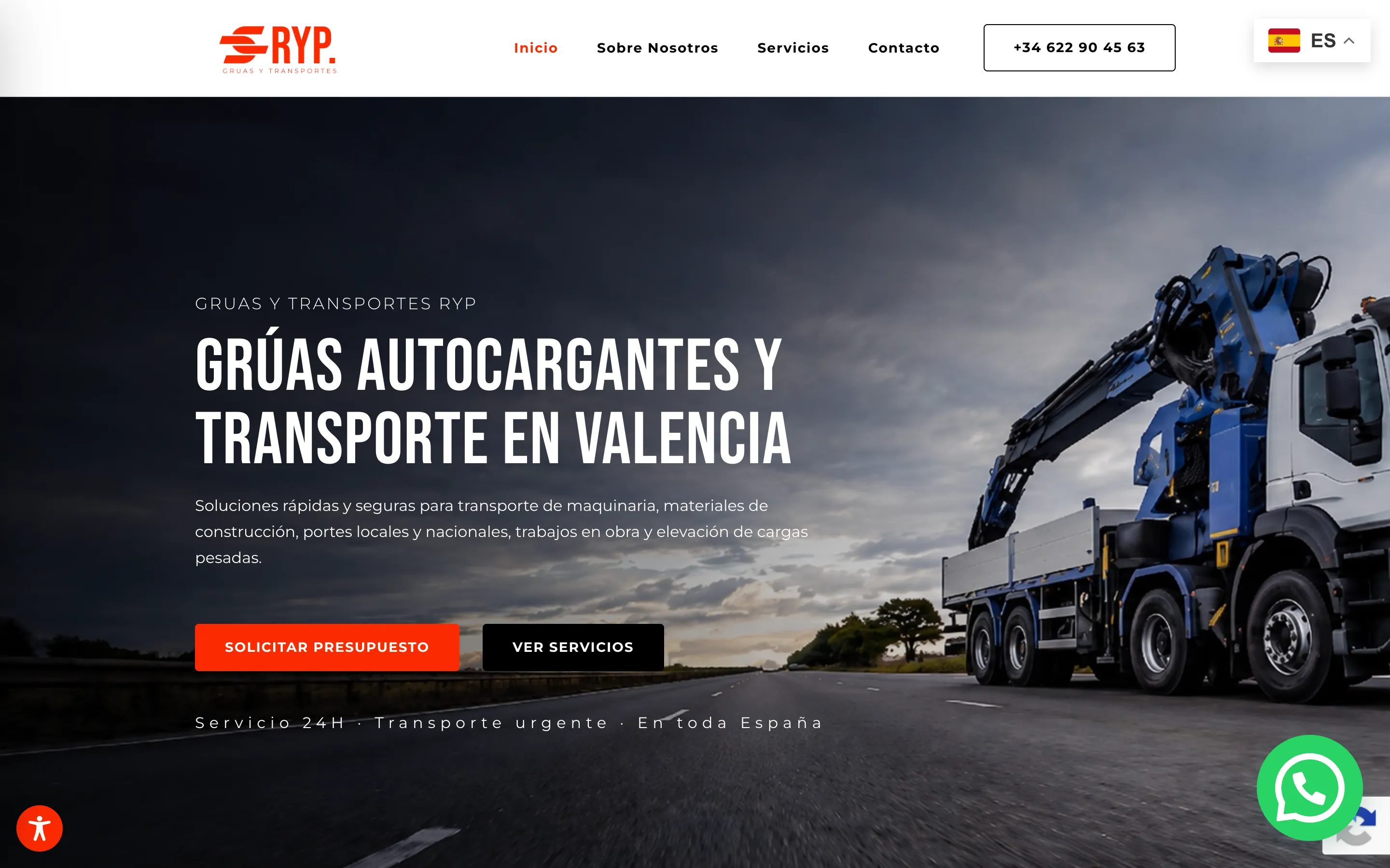 Portada de la web de Grúas y transportes RYP.