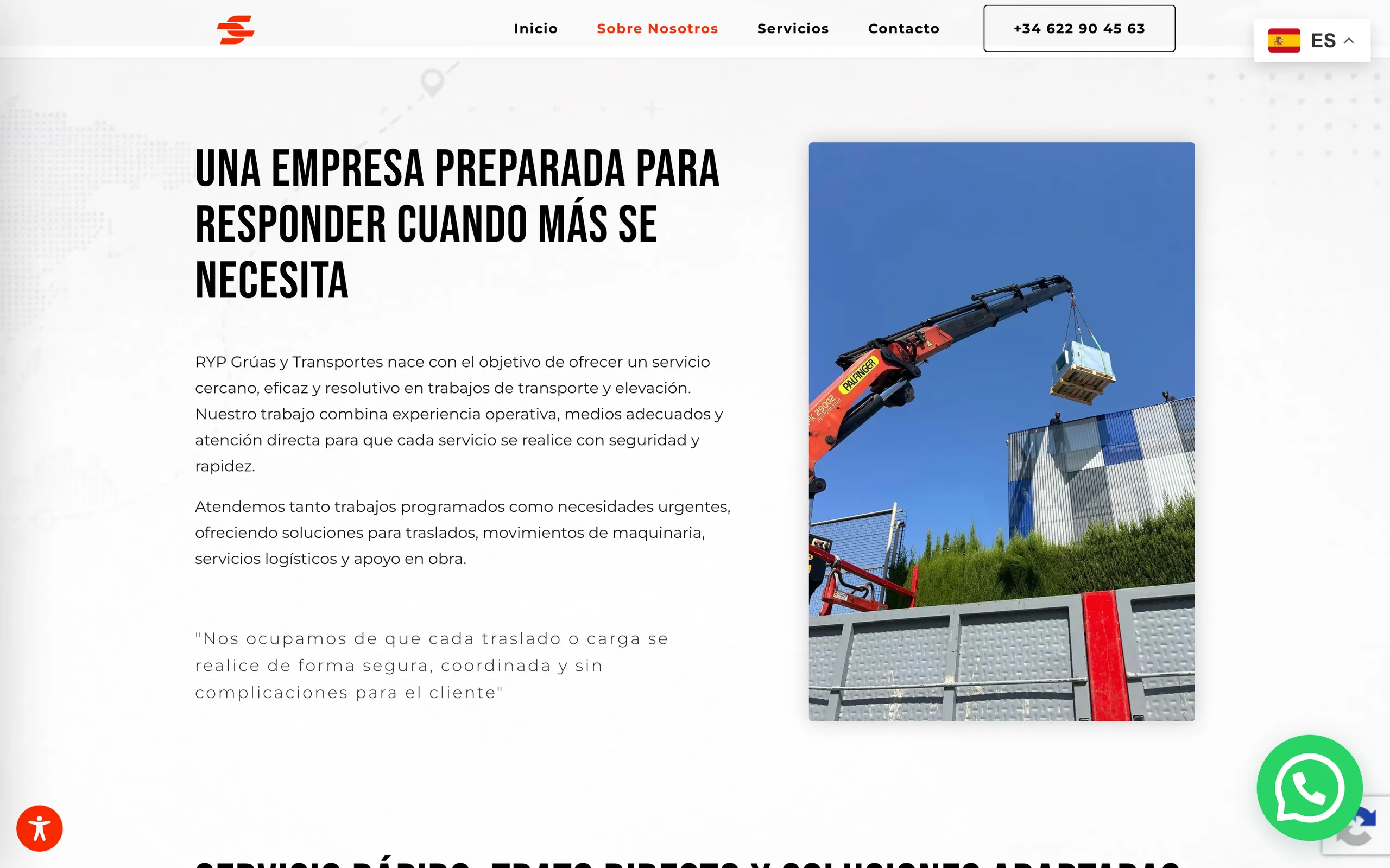 Página «Sobre nosotros», con la presentación de la empresa.