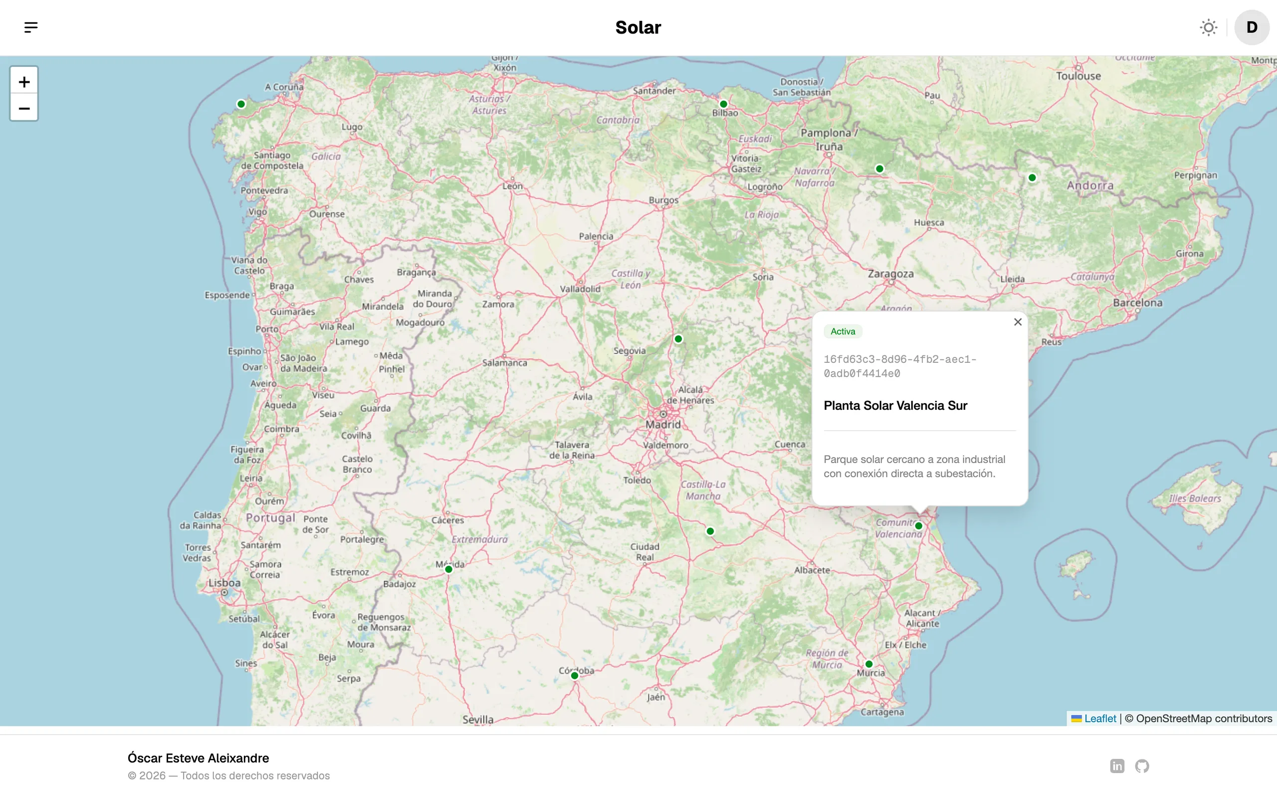 Mapa con todas las plantas situadas sobre sus coordenadas.